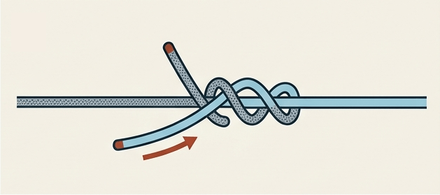 The leader tag wrapping under and over the braid