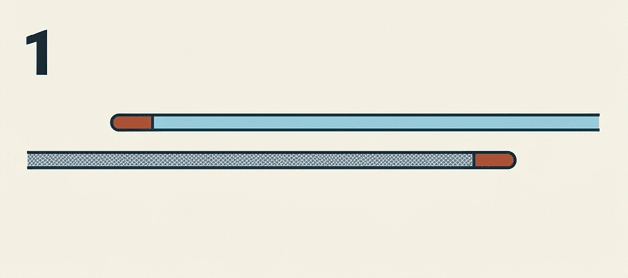 Step 1 of the surgeon’s knot: two lines laid side by side, overlapping, their tag ends pointing opposite ways