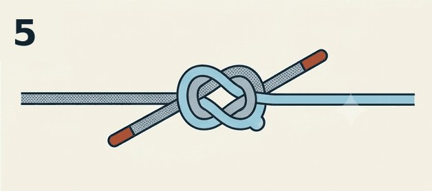 Step 5 of the surgeon’s knot: the finished knot with both tag ends trimmed